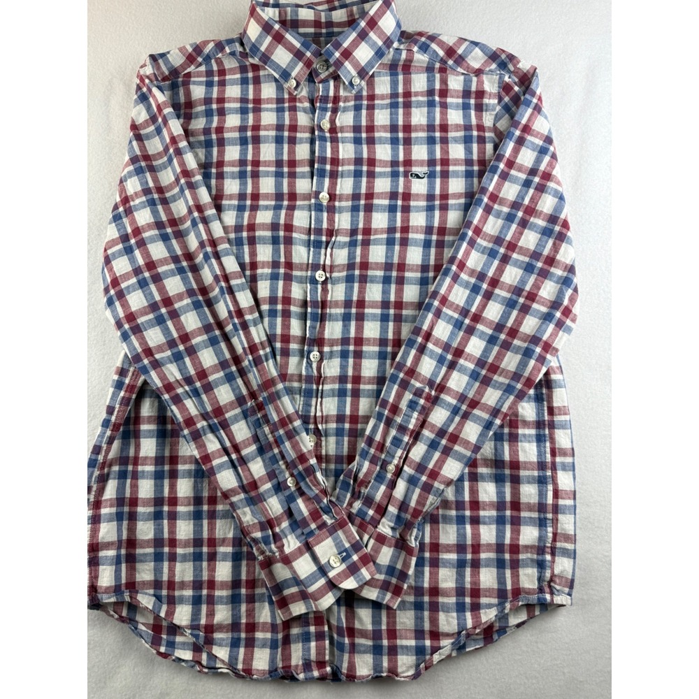 Vineyard Vines Mens Whale‎ Shirt Medium Plaid Button Up Cotton Casual